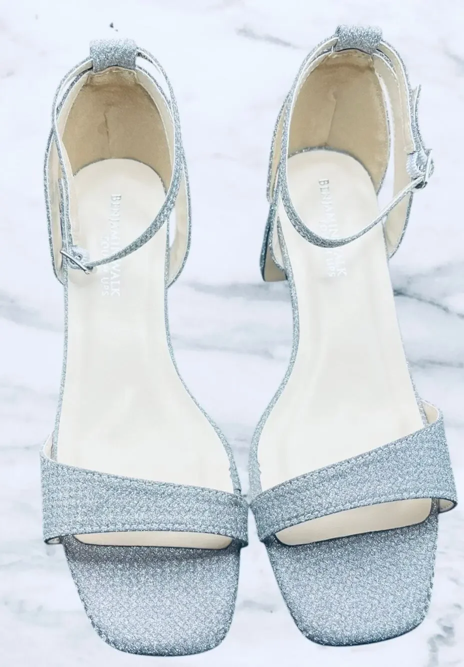 Benjamin Walk Lilibet Touch Ups Silver Heels 6.5 M Glitter Evening Shoes NWB